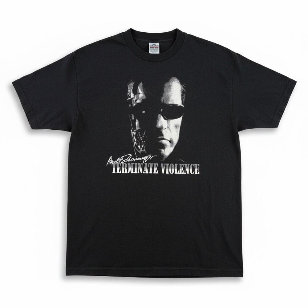 Arnold Schwarzenegger Terminator Terminate Violence TShirt Large Black Signature